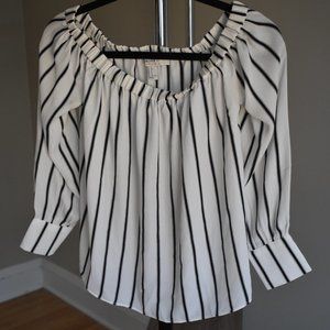 Off-the-shoulder Boxy-fit Striped Blouse